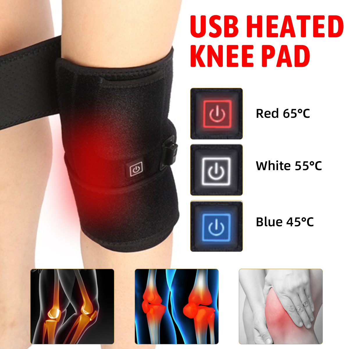 Electric Heated Knee Pad Warm Therapy Leg Wrap Belt Brace Arthritis