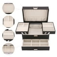 thumbnail image 5 of REGALWOVEN 3 Layer Jewelry Box for Women Girls Birthday Gifts, PU Leather Jewelry Organizer Case Storage Display Holder with Drawer Black 9*6*5.5in, 5 of 7