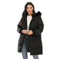 thumbnail image 3 of FANNYC Women's Winter Cotton Thick Down Jacket Warm Draw Back Waist Coat Windproof Mid-Length Hooded Detachable Hat With 5 Pockets,Black/ Black Gray,M-2XL, 3 of 7