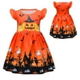 thumbnail image 3 of Girls' Dresses Kids Infant Fly Sleeves Cartoon Halloween Pumpkins Prints Custome Princess Dress Girls Casual Dresses,Size 6-7 Years, 3 of 4