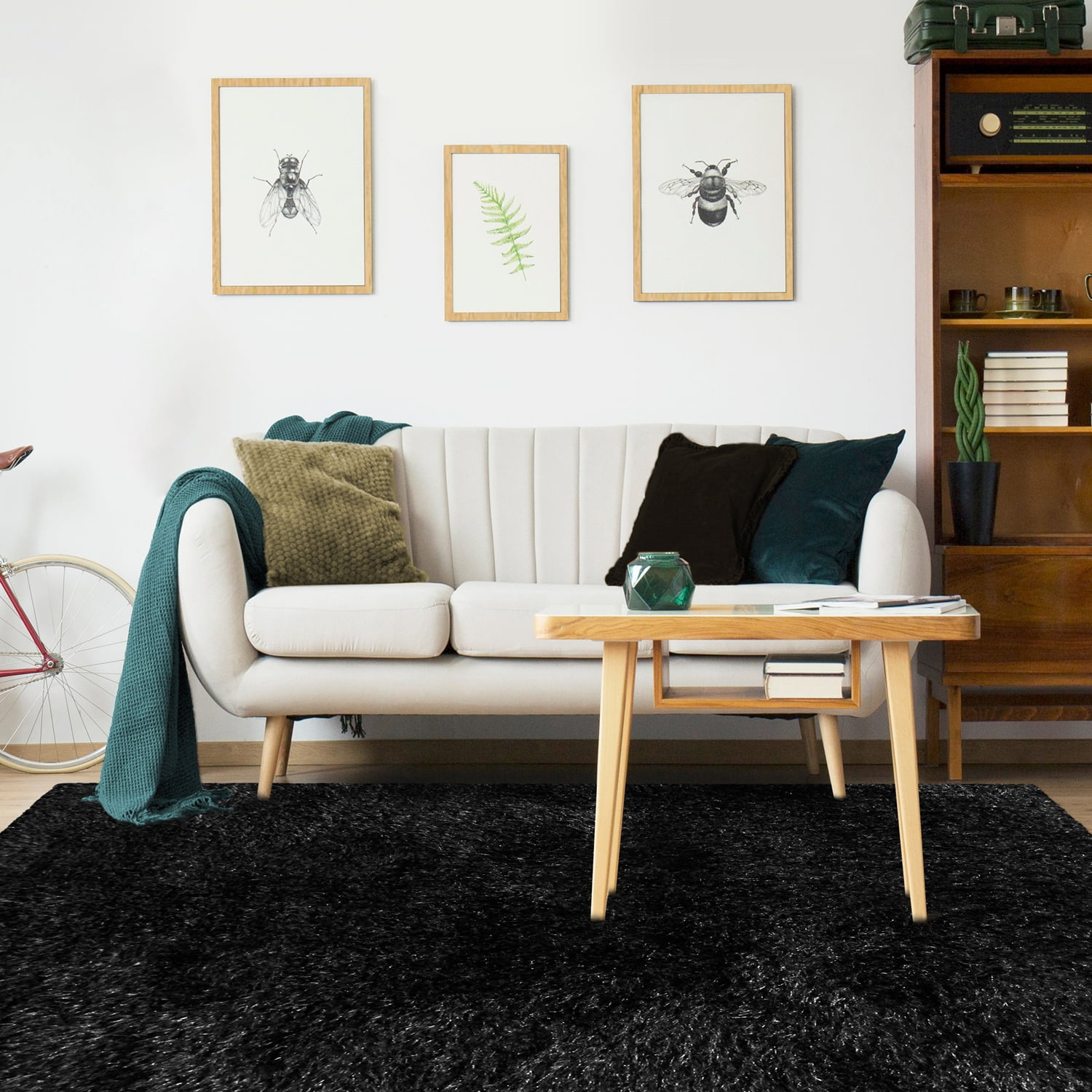 Superior Shag Boho Plush Indoor Area Rug, Black, 8' x 10'