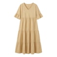 thumbnail image 7 of ClodeEU Women's V Neck 3/4 Sleeve Tiered Maxi Dress, Bohemian Casual Summer Dress Beige,Women's Plus XXL, 7 of 7