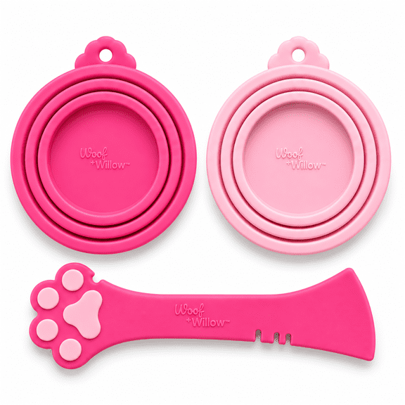 2 Pack Pet Can Covers with Scraper Spatula and Silicone Lids for Dog & Cat - Pink Combo