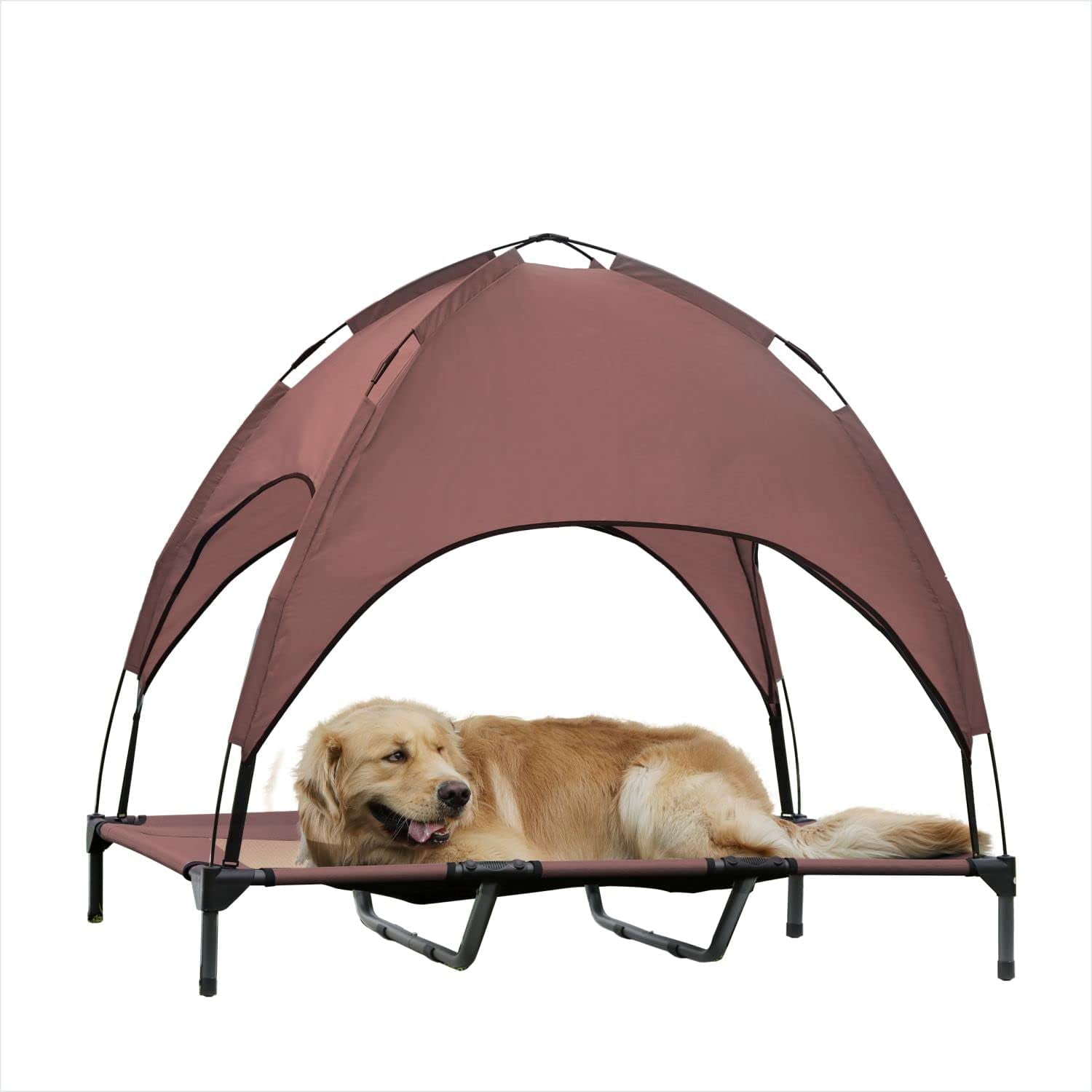 LINSHUI Large Elevated Dog Bed with Canopy Upgraded 48IN Outdoor Raised Dog Cot Bed with