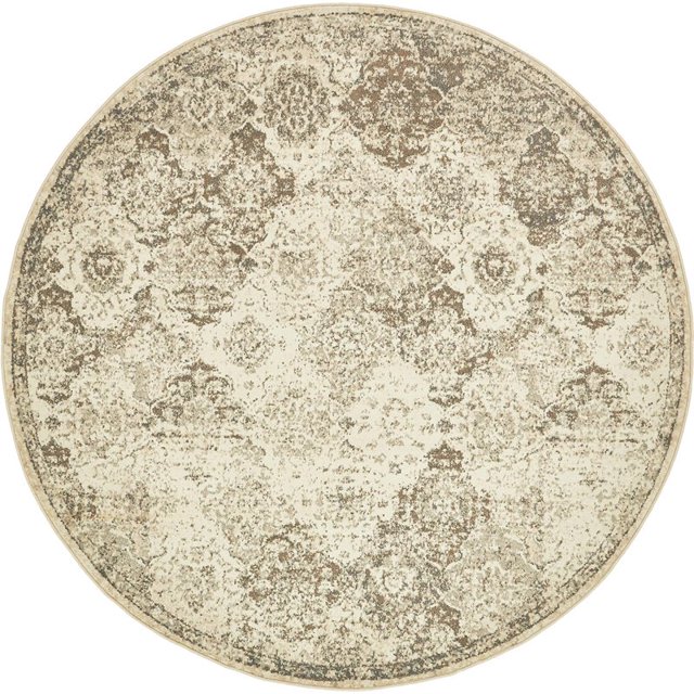 Unique Loom Tuareg Vintage Distressed Rug 8' x 8' Round Beige/Brown