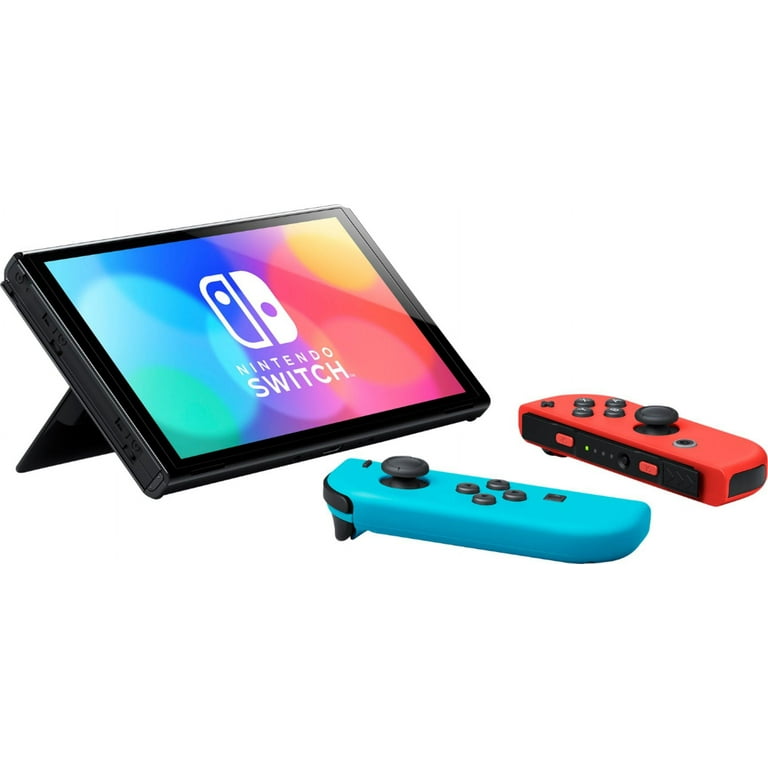 2022 New Nintendo Switch OLED Model Neon Red & Blue Joy Con 64GB Console  with Splatoon 3 Game, HD Screen & LAN-Port Dock, Mytrix Bamboo Blue  Wireless 