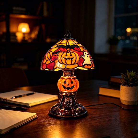 Miwamany Glowing Pumpkin Night Light, Resin Thanksgiving Halloween Decor, Spooky Tabletop Ornament for Home Party Mantel Shelf Festive Display