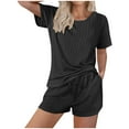 thumbnail image 2 of Annhoo Womens Lounge Sets Summer 2 Piece Knitted Clothes Short Sleeve Crewneck Tops and Shorts Loose Loungewear, 2 of 6