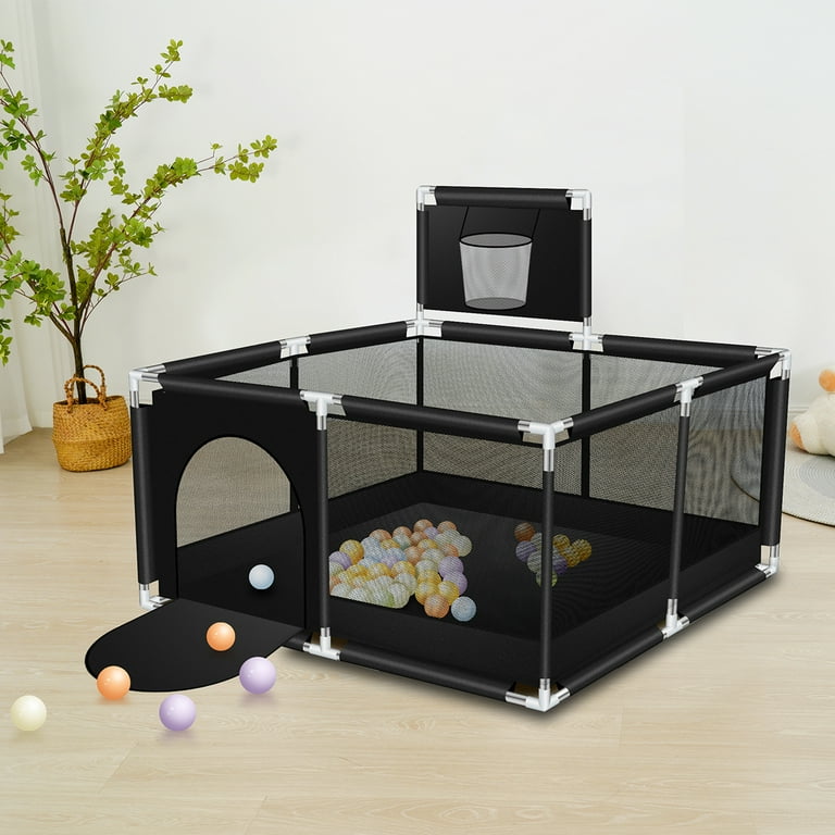 Baby Playpen, HDJ 50 inch Baby Playard with Basketball Hoop and Breathable Mesh, Baby Fence Game Center for Toddlers Boy and Girls,Black Baby Playpen, HDJ 50 inch Baby Playard with Basketball Hoop and Breathable Mesh, Baby Fence Game Center for Toddlers Boy and Girls,Black