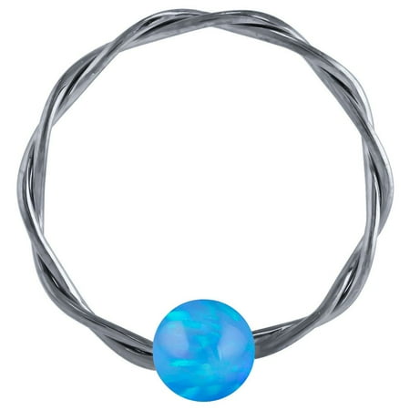 Twisted Captive Bead Ring - Opal 14K Black Gold Twisted Captive Bead Ring