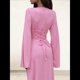 thumbnail image 4 of Vestido de Invitada de Boda para Mujer, Larga, Ajustado, de Punto Acanalado, Maxivestido Formal de Otoño Rosa S, 4 of 9