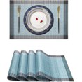 thumbnail image 3 of mubwai Blue Grey Ethnic Boho Placemats Set of 6, 12x18 Inch Linen Burlap Washable Durable Art Table Mats for Holiday Party Kitchen Dining Room Decoration, 3 of 6