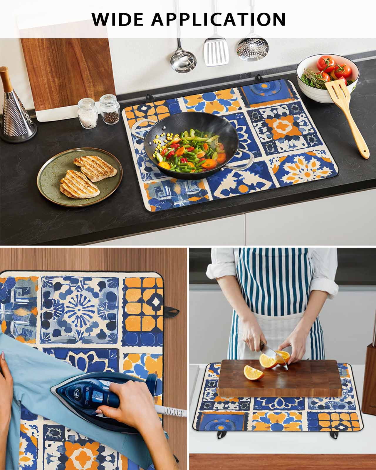nqOlkjepod Large Induction Cooktop Protector Mat 36"x21", Colorful Flowers Stove Top Covers for Electric Stove, Vintage Country Abstract Plaid Art Stove Burner Cover Mats, Glass Top Stove Cover