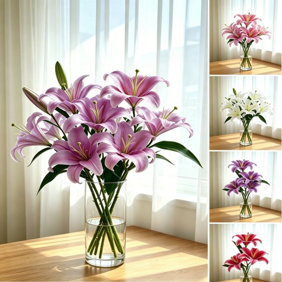 Liamobondopolis Artificial Purple Mini Lily Stem 15.7 Inch Fake Flower Arrangement for Dining Table Living Room Bedroom Or Office Decor
