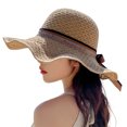 thumbnail image 1 of Wide Brim Hat Straw - Bowknot Sun Protection Beach Hat Fisherman Cap Floppy Hat, 1 of 7