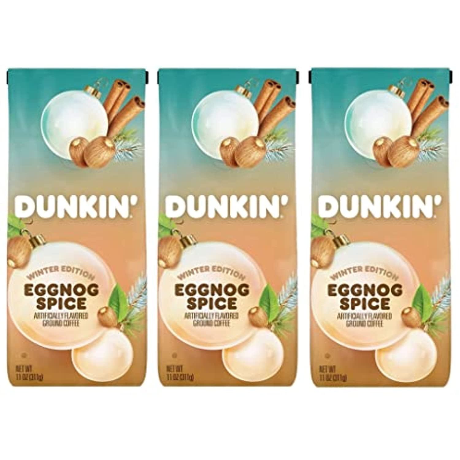 Dunkin Winter Edition Eggnog Spice Ground Coffee Pack Of 3 Bags 11