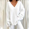 thumbnail image 3 of 2pcs/set Women Plain Tracksuits Set V Neck Loose Tops+long Pants Loungewear Pyjamas Sets, 3 of 4