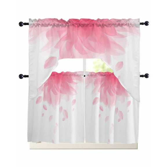 Modern Pink Kitchen Curtains Sets 36 Inch Length with Valance, Gradient Floral Abstract Bohemian White Swag Valances and Tiers Curtain Set Drapes Swag Curtains for Living Room, Bathroom, Bedroom