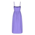 thumbnail image 4 of Fatuov Womens Summer Long Dresses Crew Neck Spaghetti Strap Pleated Party Dress Sleeveless A-Line Cocktail Dress Purple, Size XL, 4 of 5