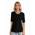 thumbnail image 6 of Women's 2-Pack Half Sleeve V Neck T-Shirts Solid Color Casual Summer Tees Navy blue/Black, 6 of 7