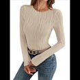 thumbnail image 1 of Blusa de Larga con Cuello Redondo para Mujer, Moda de Otoño 2025, Camiseta Básica de Punto Texturizado de Corte Entallado, Ropa Y2K Albaricoque L, 1 of 8