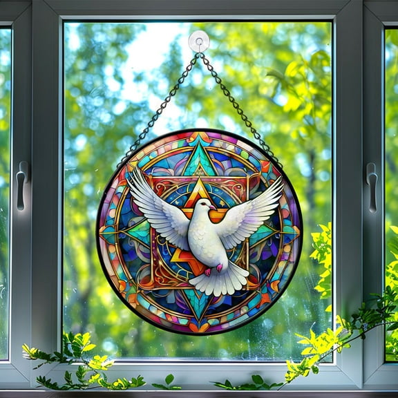 Dove & Star of David Stained Glass Suncatcher, Dove & Star of David Glass Suncatchers for Windows For Merry Christmas