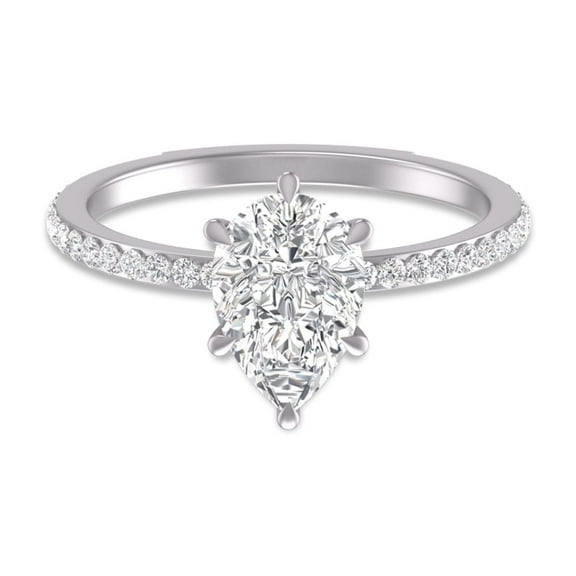 SZUL Women's 14K White Gold Hidden Halo Cleo Ring with IGI Certified 2 Carat Center Pear Shape Lab-Grown Diamond