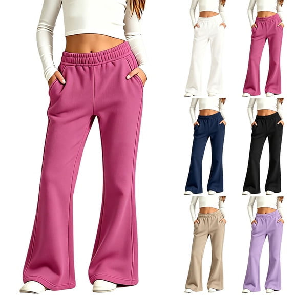 Auroural Girls Sweatpants Size 8-10 Kids Flare Sweatpants Elastic High Waist Soft Casual Trousers Side Pockets Daily Wear Pants