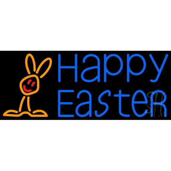 Happy Easter With Egg 1 LED Neon Sign 13 x 32 - inches, Clear Edge Cut Acrylic Backing, with Dimmer - Bright and Premium built indoor LED Neon Sign for special occasion decor.