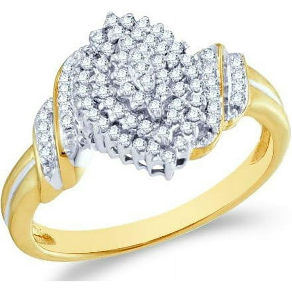 Gems Jewels 1.15 Ct Round Cut White Diamond Cluster Wedding Engagement Ring 14K Yellow Gold Plated 925 Sterling Silver For Women's -7.5