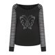 thumbnail image 4 of Mujeres manga larga malla costura casual perforación caliente pulóver rayas cuello redondo blusa túnica tops Pompotops gfhjh18413, 4 of 8