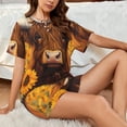 thumbnail image 4 of Daiia Countryside Sunflower Cow Pattern Womens Pajama Sets Short Sleeve Pajamas for Women Sets Soft Lounge Sets Casual Round Neck Sleepwear PJS-4X-Large, 4 of 7