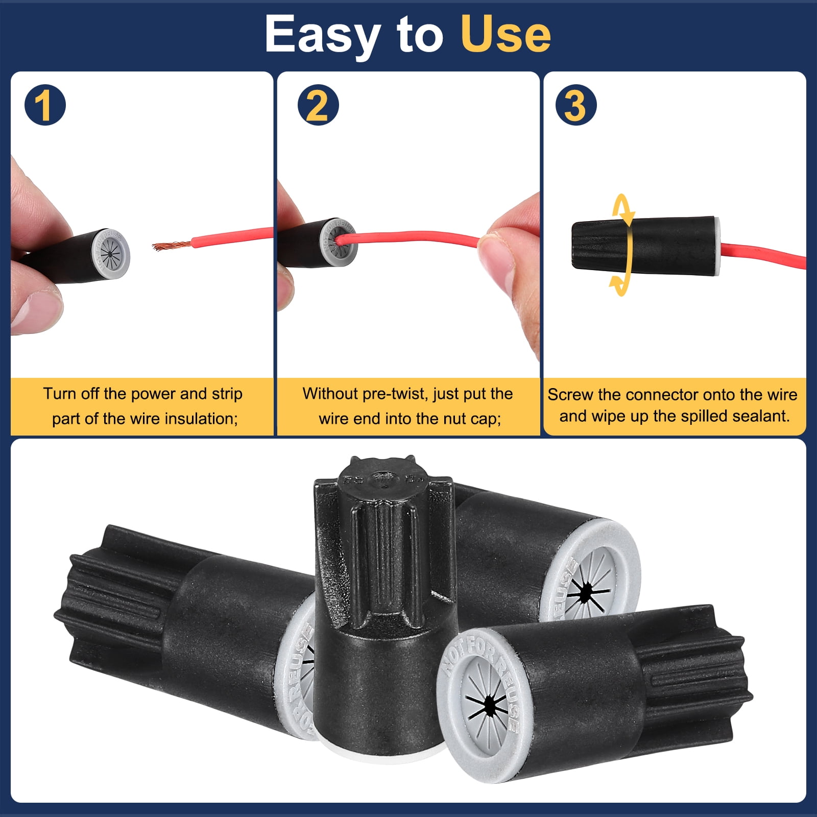 Uxcell 100Pcs Waterproof Wire Connector, Cable Terminal Connectors 22-12AWG Twist Nut Caps