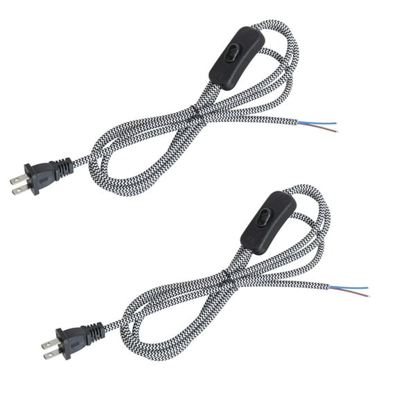 KAYYELAMP 2-Pack 15 Feet Plug in Outlet Electric Lamp Cord with On/Off Switch Black & White Weave Rope Cable Stripped Ends Ready for Wiring Light Accessory Part Vintage Design