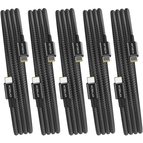 Kobilar USB C to USB C Cable [5Pack 5FT]100W C to C Fast Charging Nylon Braided Type C to Type C Charger Cord for Samsung Galaxy iPhone 15/16, Black