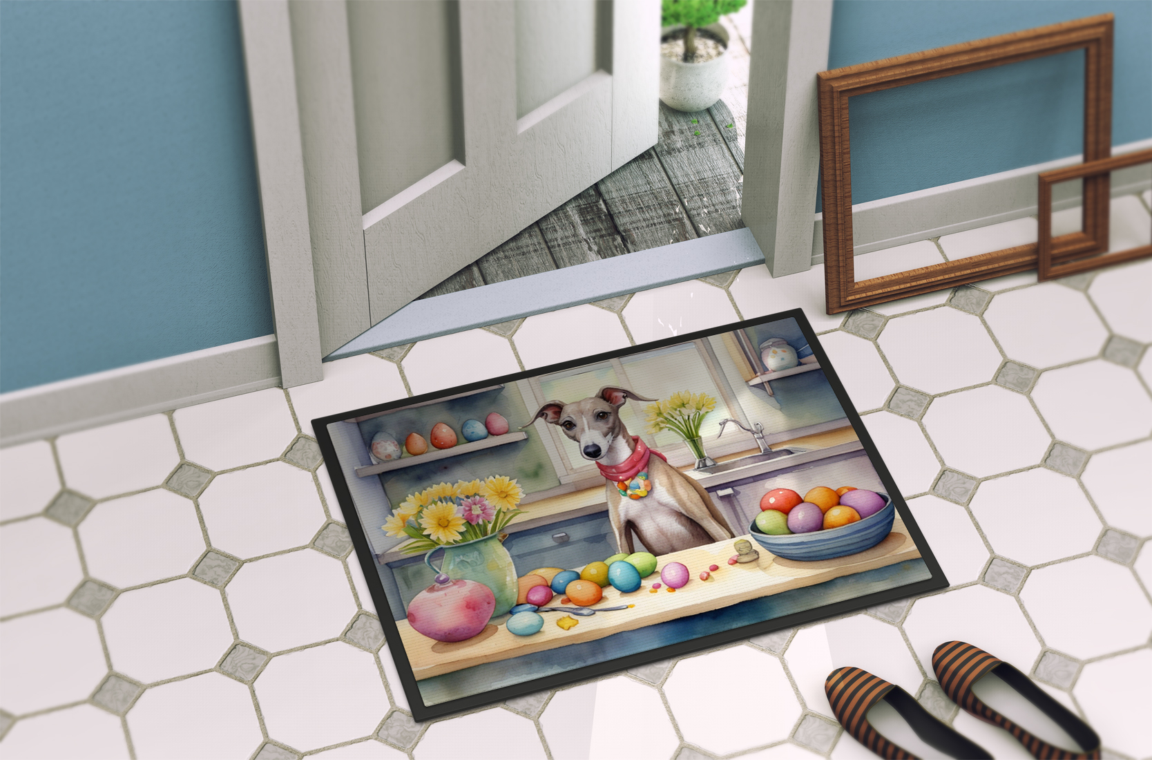 Decorating Easter Whippet Doormat 27 in x 18 in