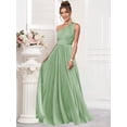 thumbnail image 4 of Vestido de dama de honor Aootumi de gasa azul marino con un solo hombro, talla 14, 4 of 7