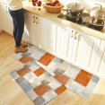thumbnail image 4 of Kitchen Rug Mat Abstract Orange Blocks, Set of 2, Anti-Fatigue Non-Skid Washable Kitchen Runner Rugs, Farmhouse Beige Squares Soft Comfort Rug for Kitchen, Floor Home, Front of Sink, Laundry, 4 of 5