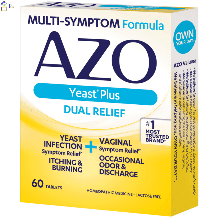 AZO Yeast plus Dual Relief Homeopathic Tablets, Yeast and Vaginal Infection  Symptom Relief, 60 Tablets | Itching, Burning, Odor and Discharge Relief