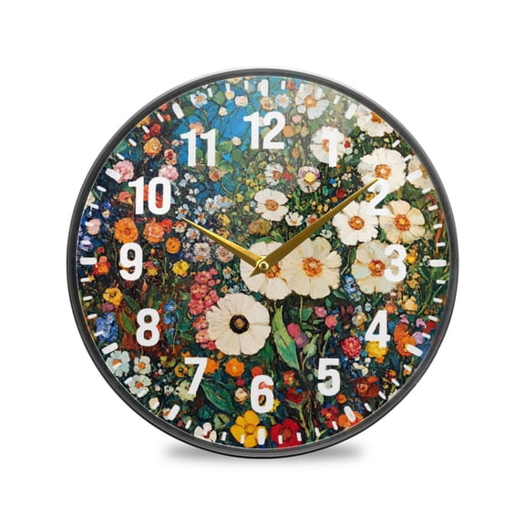 Yayeee Wall Clock Battery Operated 9.5" Silent Non-Ticking for Living Room, Floral Garden