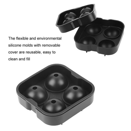 

Ice Tray Silicone Round Ball Maker 4 Cavities Ice Tray For Whiskey Cocktails Beverages Black