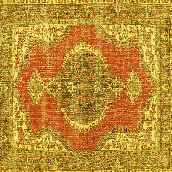 Ahgly Company Machine Washable Indoor Square Persian Yellow Traditional Area Rugs, 3' Square
