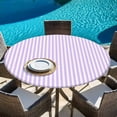thumbnail image 6 of Purple White Stripe Round Tablecloth, Fitted Table Cover with Elastic for 36"-44" Round Tables, Modern Minimalist Geometric Striped Table Cloth Outdoor Indoor Dinning Party Waterproof Tablecloths, 6 of 7
