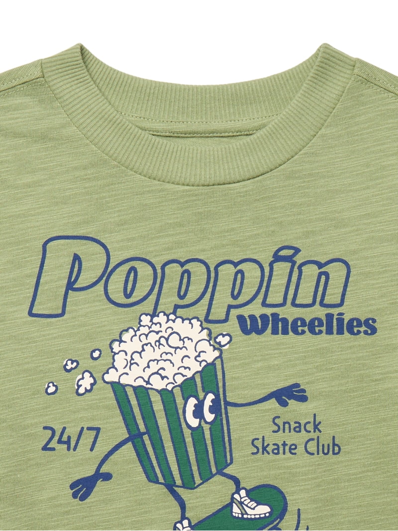 Wonder Nation Little Boys Popcorn Graphic Tee with Short Sleeves