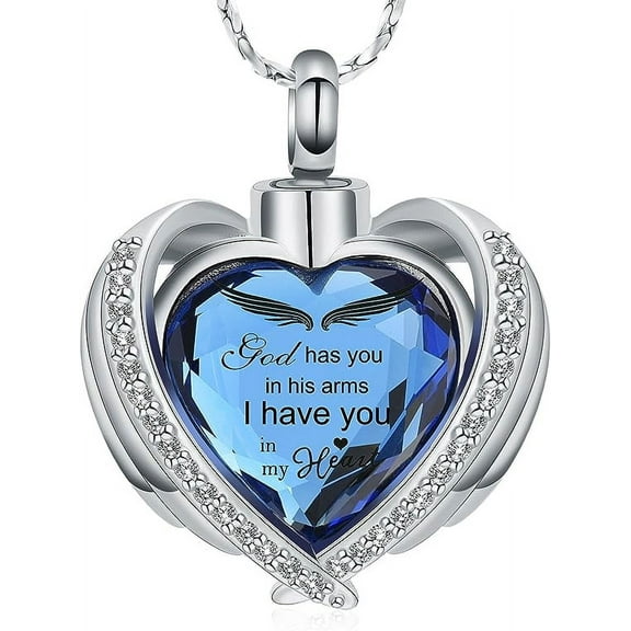 Angel Wing Heart Urn Necklace for Ashes Crystal Cremation Jewelry Birthstone Memorial Lockets Keepsake Pendant Urn Lockets