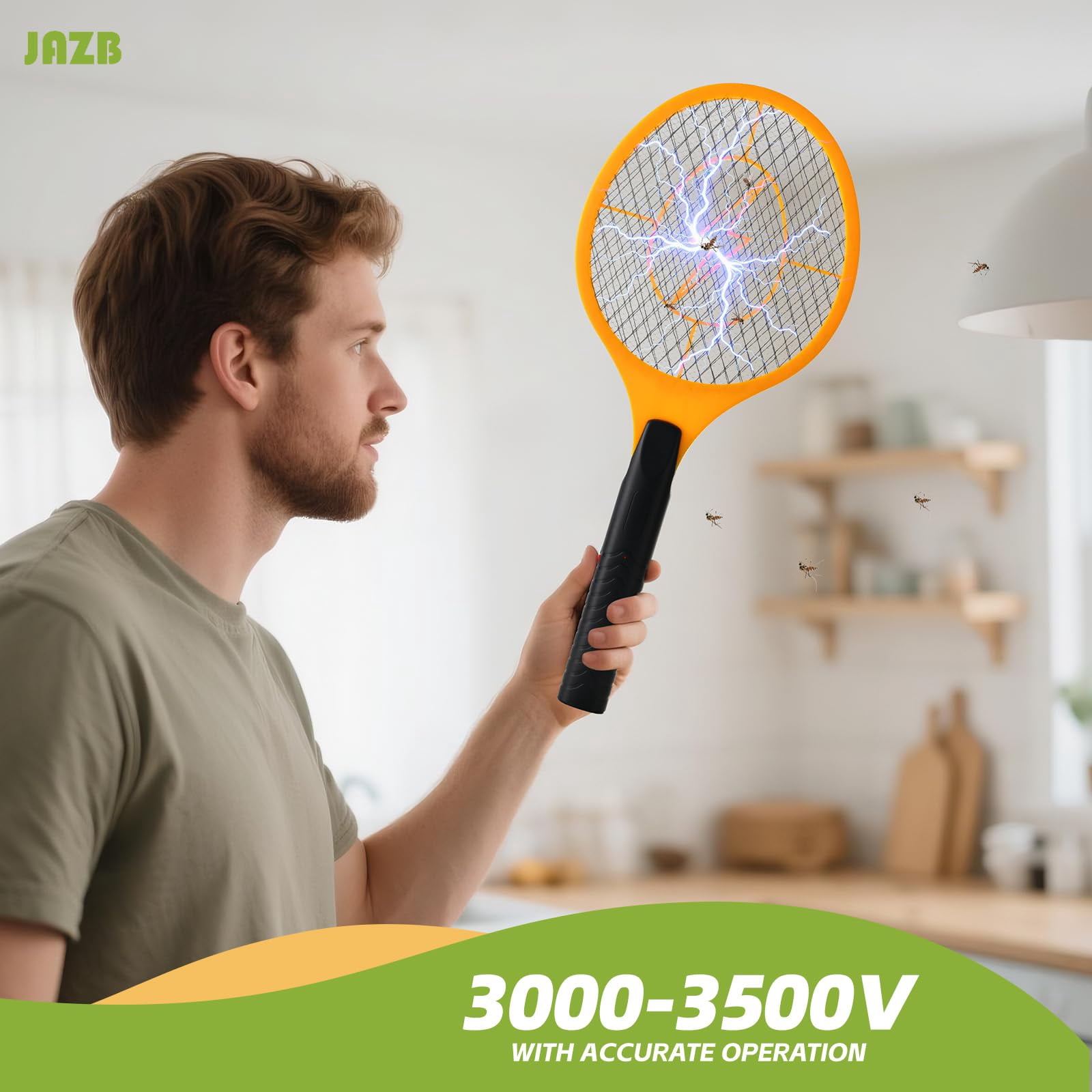 Indoor & Outdoor Triple-Layer Mesh Insect Killer Electric Zapper Swatter, Orange & Black, 3 Count