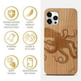 thumbnail image 4 of Case Yard Wooden Case Outside Soft TPU Silicone, Slim Fit Shockproof Wood Protective Phone Cover for Girls Boys Men and Women, Supports Wireless Charging Octopus Design case for iPhone-11-Pro, 4 of 7