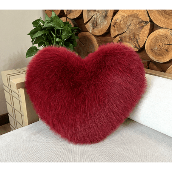 Joqmia Fluffy Heart Shaped Throw Pillow, Ultra Soft Long Faux Fur Decorative Pillow for Sofa Bedroom, Cute Gift for Women Girls Kids, Valentine Christmas Home Decor (Multiple Colors)