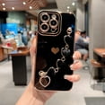 thumbnail image 4 of Compatible with iPhone 14 PRO MAX 5g Case with Love Heart Bracelet Luxury Cute Hearts Cover for Women with Metal Chain Strap Gold Plated with Side Love Pattern Soft Shockproof Bumper (Black), 4 of 11