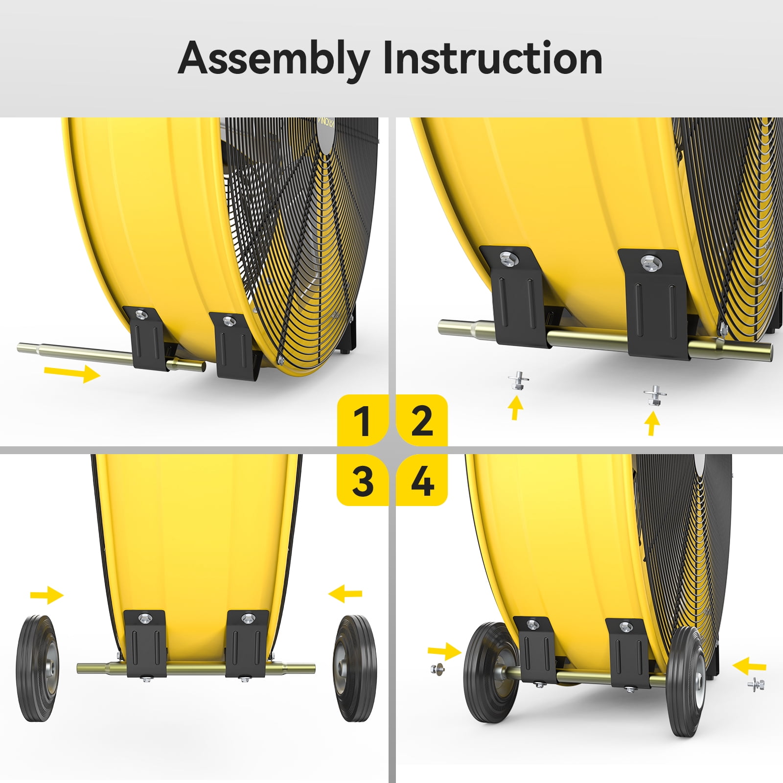 30 Inch 3 Speed High Velocity Industrial Drum Fan, 14000 CFM, Yellow, For Warehouse, Workshops, Garage, Factory and Basement, UL Safety Listed